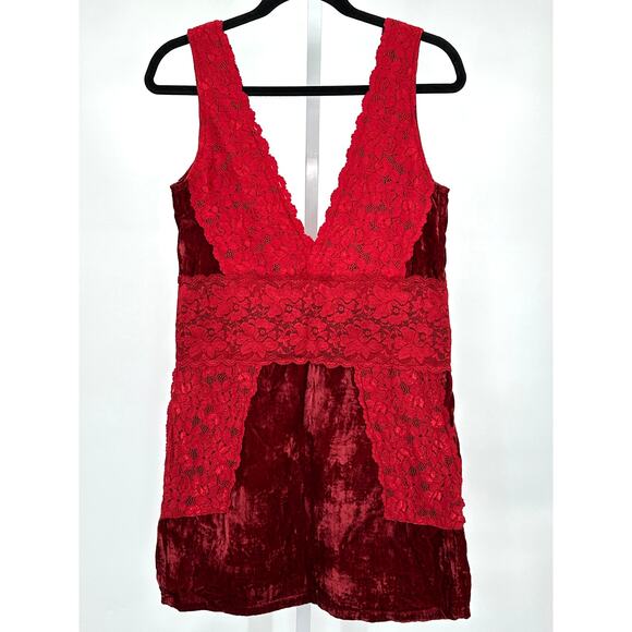 Free People X Brenda Knight Red Velvet Lace Mini Cocktail Dress Medium - Picture 3 of 6